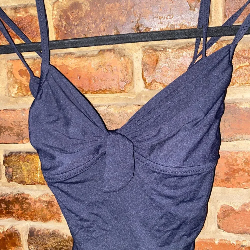 DKNY Black Bow Front One-Piece Ruched Swim Bathing Suit Women's Sie Small - Picture 2 of 5